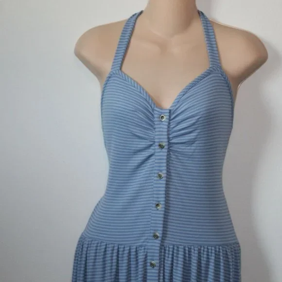 NWT Free People Nina Halter Maxi Dress Button Striped Blue Size Large H12299 - Picture 5 of 12